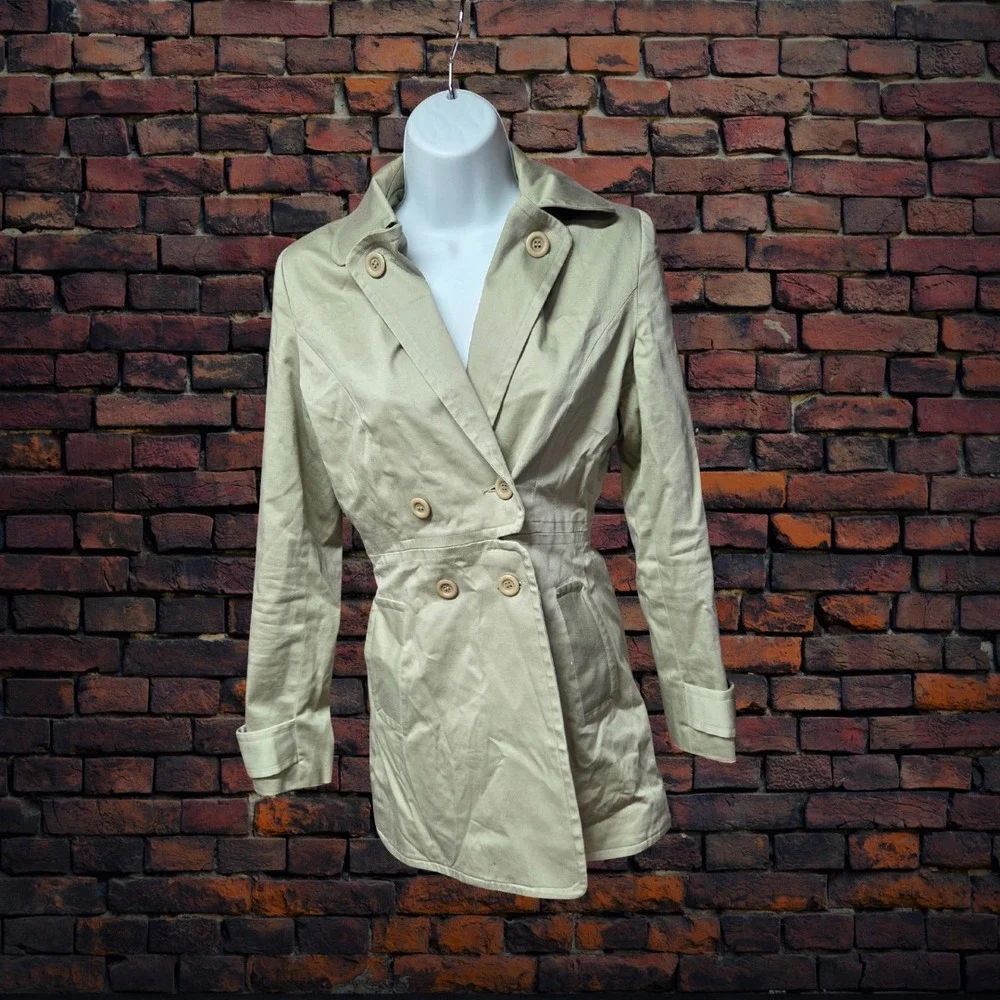 Urban Behavior Beige Trench Coat XS Women Vintage Cotton Stretch Jacket‎ Pockets